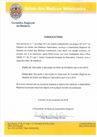 Convocatória para a Assembleia Regional da Madeira 