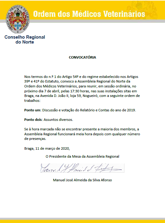  Convocatória da Assembleia Regional do Norte
