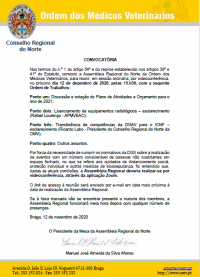 Convocatória da Assembleia Regional do Norte - 12 de dezembro de 2020, 15.30h