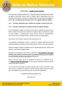 Convocatória da Assembleia Geral da Ordem dos Médicos Veterinários