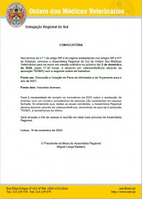 Convocatória da Assembleia Regional do Sul - 03 de dezembro 2020