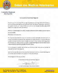 Convocatória da Assembleia Regional dos Açores- 1 de abril de 2021, 20 horas