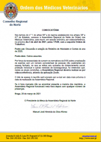 Convocatória da Assembleia Regional do Norte, 3 de abril de 2021, 17h