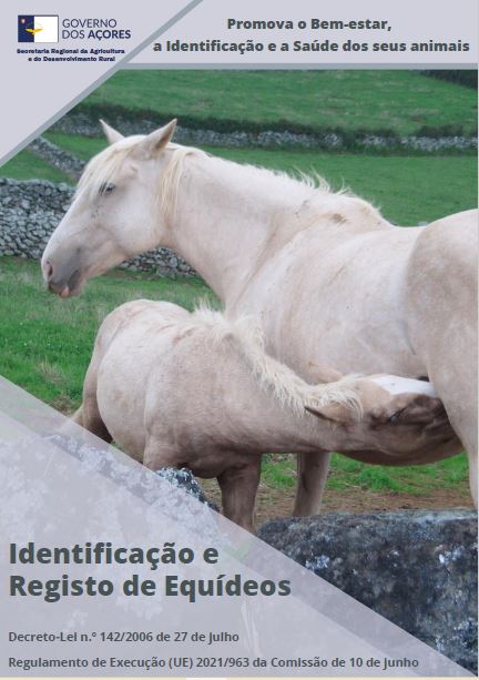Flyer de Identificação e Registo de Equídeos, ação promovida pela Secretaria Regional da Agricultura e do Desenvolvimento Rural.