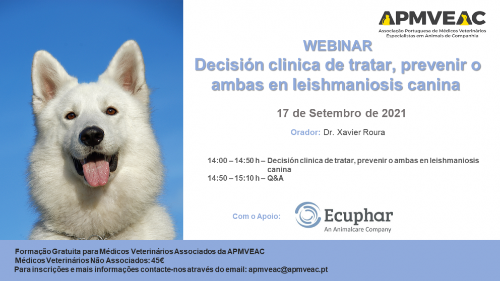 Webinar: Decisión clinica de tratar, prevenir o ambas en leishmaniosis canina