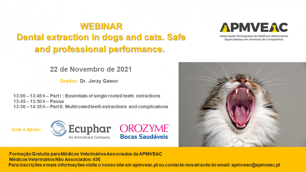 Dental extraction in dogs and cats. Safe and professional performance - WEBINAR APMVEAC