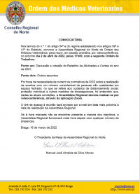 Convocatória da Assembleia Regional do Norte - 2 de abril de 2022, 17.00h