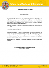 Convocatória da Assembleia Regional do Sul, dia 7 de abril de 2022, 17.00h