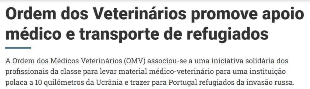 A OMV na comunicação Social - Ucrânia: Ordem dos Veterinários promove apoio médico e transporte de refugiados