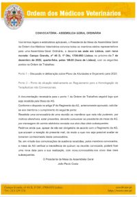 Convocatória Assembleia Geral dia 7 de dezembro de 2022 às 14.30h