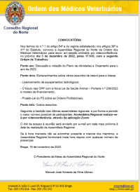 Convocatória da Assembleia Regional do Norte - 3 de dezembro de 2022, 17.30h