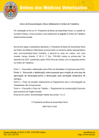 Envio de documentação e Novo Aditamento à Convocatória Assembleia Geral dia 7 de dezembro de 2022 às 14.30h