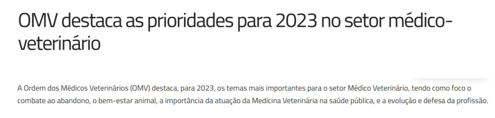 A OMV na Comunicação Social - OMV destaca as prioridades para 2023 no setor médico-veterinário