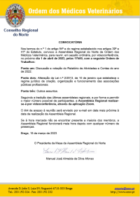 Convocatória da Assembleia Regional do Norte - 01 de abril de 2023, 17h