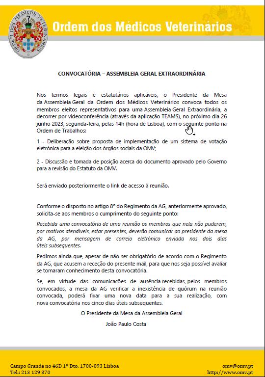 Convocatória Assembleia Geral Extraordinária dia 26 de junho de 2023 às 14.00h