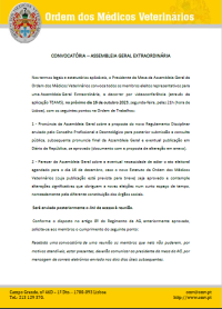 Convocatória Assembleia Geral Extraordinária dia 16 de Outubro 2023 às 21h