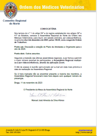 Convocatória da Assembleia Regional do Norte - 04 de dezembro de 2023, 16h30