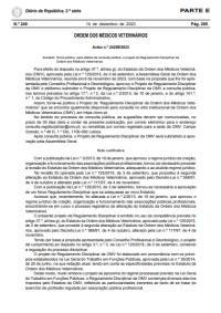 Aviso n.º 24259/2023 - Consulta pública do projeto do Regulamento Disciplinar da  Ordem dos Médicos Veterinários