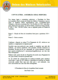 Convocatória Assembleia Geral dia 23 de fevereiro de 2024 às 16h30