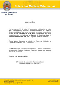 Convocatória Assembleia Regional do Centro - Extraordinária