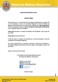 Convocatória da Assembleia Regional do Sul, dia 03 de abril de 2025, 18h30