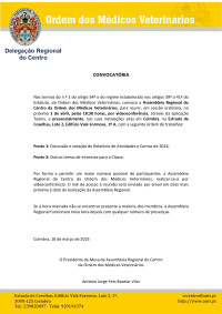 Convocatória da Assembleia Regional do Centro - 01 de abril de 2025, 18h30