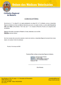 Convocatória da Assembleia Regional da Madeira: 10 de abril de 2025, 19h30