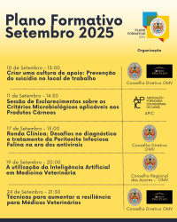 Plano Formativo do mês de setembro de 2025 da Ordem dos Médicos Veterinários
