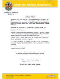 Convocatória da Assembleia Regional do Norte - 06 de abril de 2026, 18h