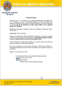 Convocatória da Assembleia Regional do Norte - 03 de dezembro de 2024, 18h00